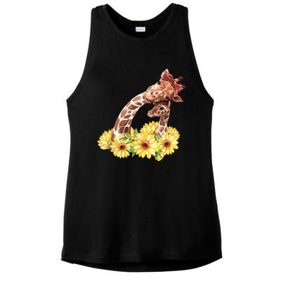 Mom Sunflower Gift Safari Africa Animal Giraffe Ladies PosiCharge Tri-Blend Wicking Tank