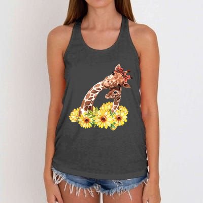 Mom Sunflower Gift Safari Africa Animal Giraffe Women's Knotted Racerback Tank