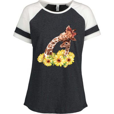 Mom Sunflower Gift Safari Africa Animal Giraffe Enza Ladies Jersey Colorblock Tee