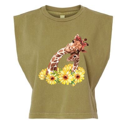 Mom Sunflower Gift Safari Africa Animal Giraffe Garment-Dyed Women's Muscle Tee