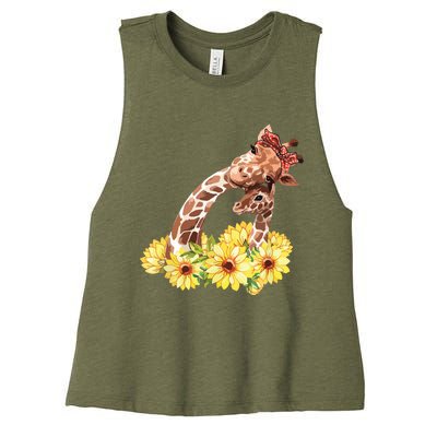 Mom Sunflower Gift Safari Africa Animal Giraffe Women's Racerback Cropped Tank