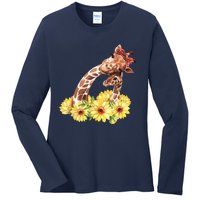 Mom Sunflower Gift Safari Africa Animal Giraffe Ladies Long Sleeve Shirt