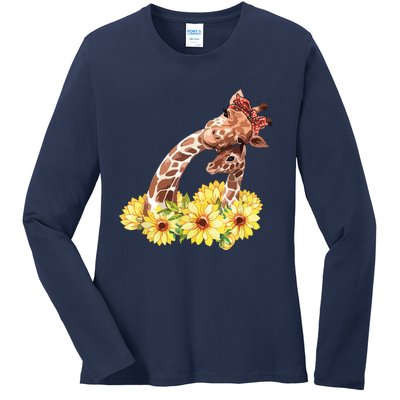 Mom Sunflower Gift Safari Africa Animal Giraffe Ladies Long Sleeve Shirt