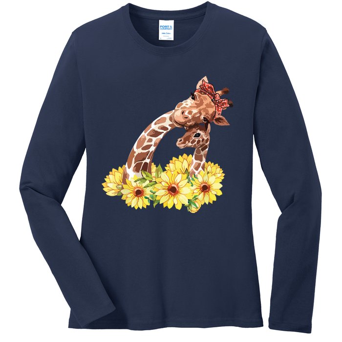 Mom Sunflower Gift Safari Africa Animal Giraffe Ladies Long Sleeve Shirt