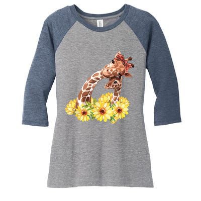 Mom Sunflower Gift Safari Africa Animal Giraffe Women's Tri-Blend 3/4-Sleeve Raglan Shirt