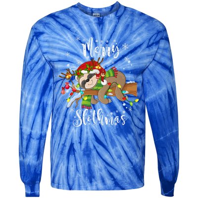 Merry Slothmas Gift Christmas Funny Cute Sloth Gift Tie-Dye Long Sleeve Shirt