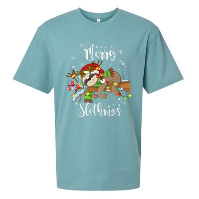 Merry Slothmas Gift Christmas Funny Cute Sloth Gift Sueded Cloud Jersey T-Shirt