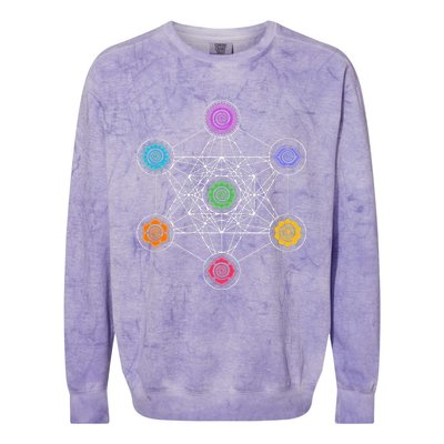 Metatronscube Sacred Geometry Chakra Yoga Symbol 4d Colorblast Crewneck Sweatshirt