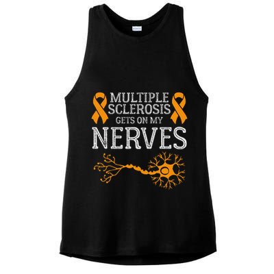 Multiple Sclerosis Gets On My Nerves Awareness Orange Ladies PosiCharge Tri-Blend Wicking Tank