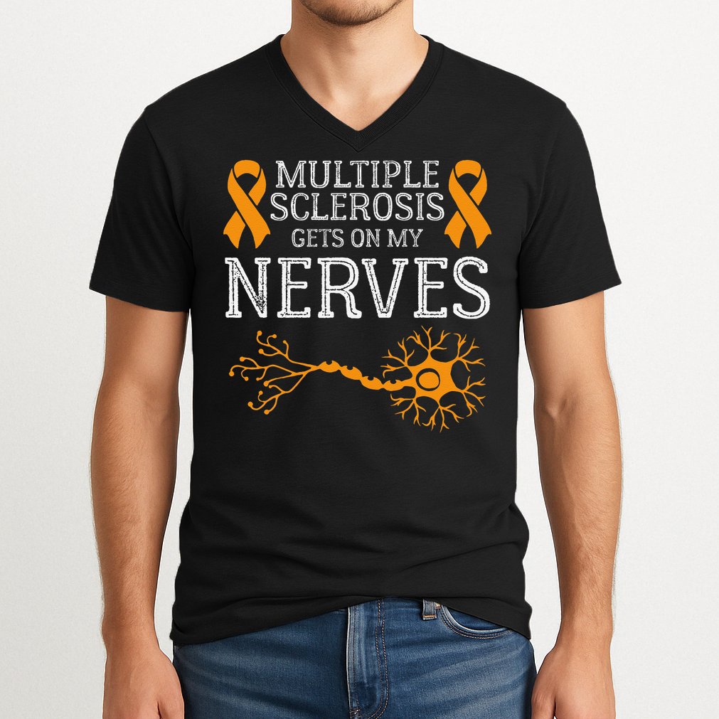 Multiple Sclerosis Gets On My Nerves Awareness Orange V-Neck T-Shirt