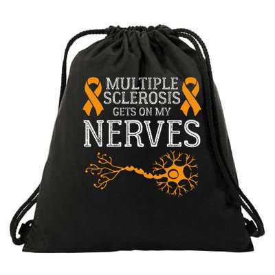 Multiple Sclerosis Gets On My Nerves Awareness Orange Drawstring Bag
