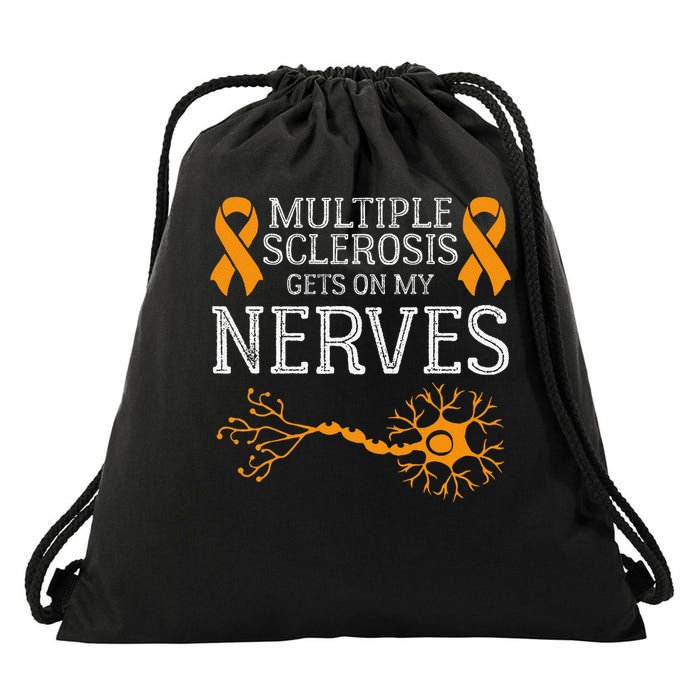Multiple Sclerosis Gets On My Nerves Awareness Orange Drawstring Bag