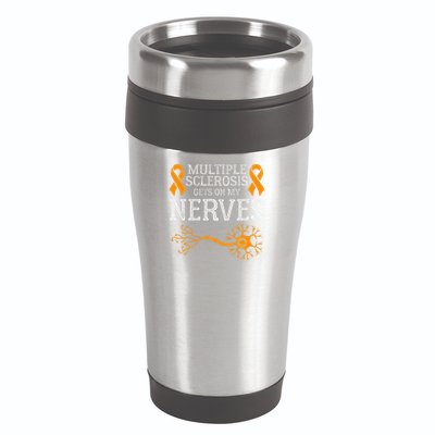 Multiple Sclerosis Gets On My Nerves Awareness Orange 16oz Travel Tumbler