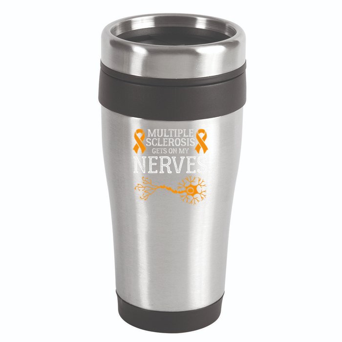 Multiple Sclerosis Gets On My Nerves Awareness Orange 16oz Travel Tumbler