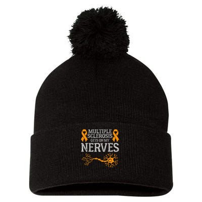 Multiple Sclerosis Gets On My Nerves Awareness Orange Pom Pom 12in Knit Beanie