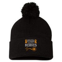 Multiple Sclerosis Gets On My Nerves Awareness Orange Pom Pom 12in Knit Beanie