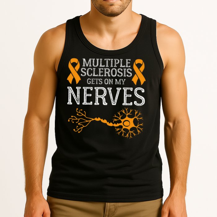 Multiple Sclerosis Gets On My Nerves Awareness Orange Tank Top