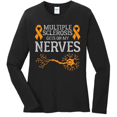 Multiple Sclerosis Gets On My Nerves Awareness Orange Ladies Long Sleeve Shirt