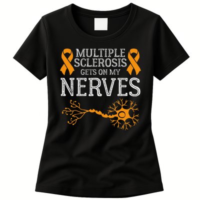 Multiple Sclerosis Gets On My Nerves Awareness Orange Womens T-Shirt