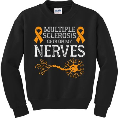 Multiple Sclerosis Gets On My Nerves Awareness Orange Kids Sweatshirt