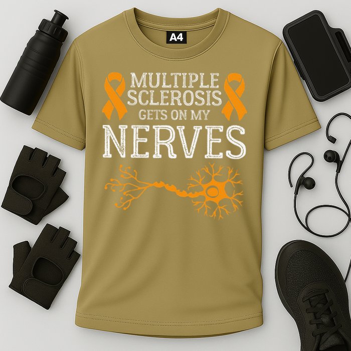 Multiple Sclerosis Gets On My Nerves Awareness Orange Performance Shirt