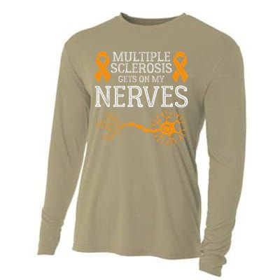 Multiple Sclerosis Gets On My Nerves Awareness Orange Cooling Performance Long Sleeve Crew