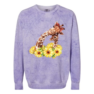 Mom Sunflower Gift Safari Africa Animal Baby Giraffe Colorblast Crewneck Sweatshirt