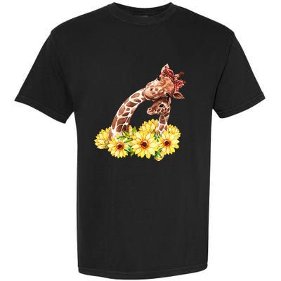 Mom Sunflower Gift Safari Africa Animal Baby Giraffe Garment-Dyed Heavyweight T-Shirt