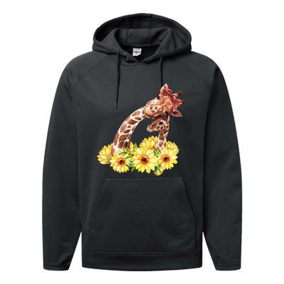 Mom Sunflower Gift Safari Africa Animal Baby Giraffe Performance Fleece Hoodie