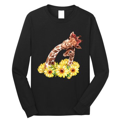 Mom Sunflower Gift Safari Africa Animal Baby Giraffe Long Sleeve Shirt