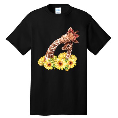 Mom Sunflower Gift Safari Africa Animal Baby Giraffe Tall T-Shirt