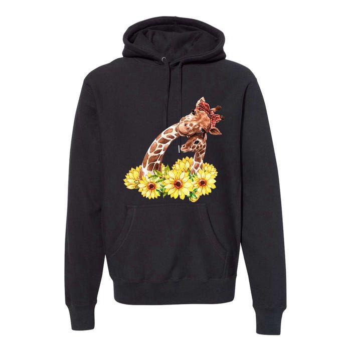 Mom Sunflower Gift Safari Africa Animal Baby Giraffe Premium Hoodie