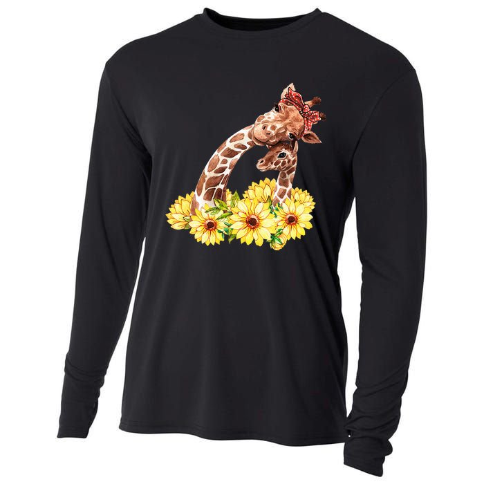 Mom Sunflower Gift Safari Africa Animal Baby Giraffe Cooling Performance Long Sleeve Crew