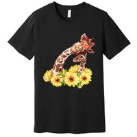 Mom Sunflower Gift Safari Africa Animal Baby Giraffe Premium T-Shirt