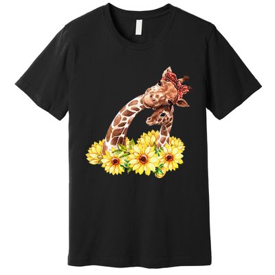 Mom Sunflower Gift Safari Africa Animal Baby Giraffe Premium T-Shirt