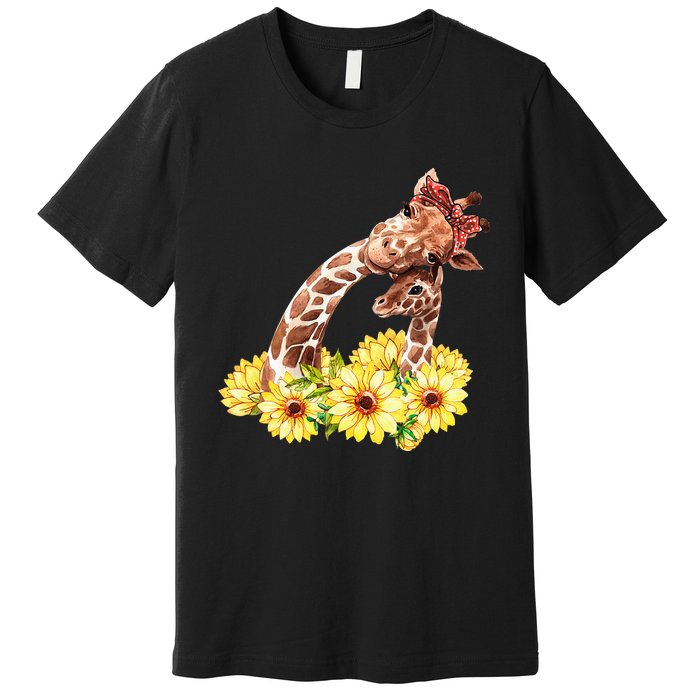 Mom Sunflower Gift Safari Africa Animal Baby Giraffe Premium T-Shirt