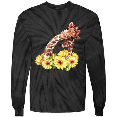 Mom Sunflower Gift Safari Africa Animal Baby Giraffe Tie-Dye Long Sleeve Shirt