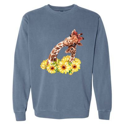 Mom Sunflower Gift Safari Africa Animal Baby Giraffe Garment-Dyed Sweatshirt