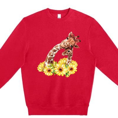 Mom Sunflower Gift Safari Africa Animal Baby Giraffe Premium Crewneck Sweatshirt