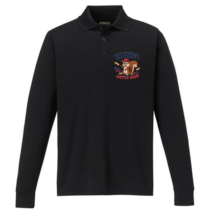 Make Squirrels Great Again Justice 2024 Peanut Performance Long Sleeve Polo