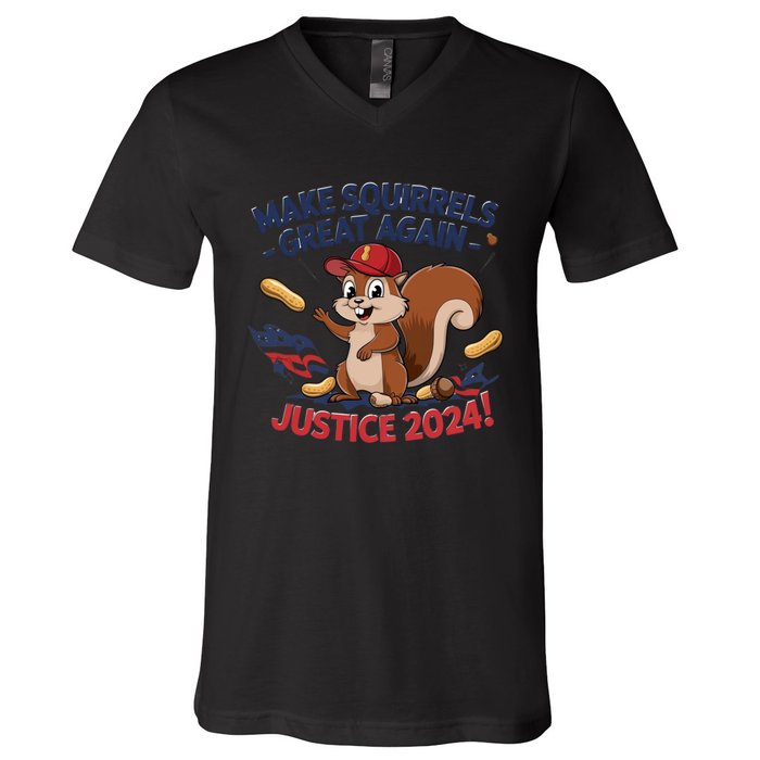 Make Squirrels Great Again Justice 2024 Peanut V-Neck T-Shirt