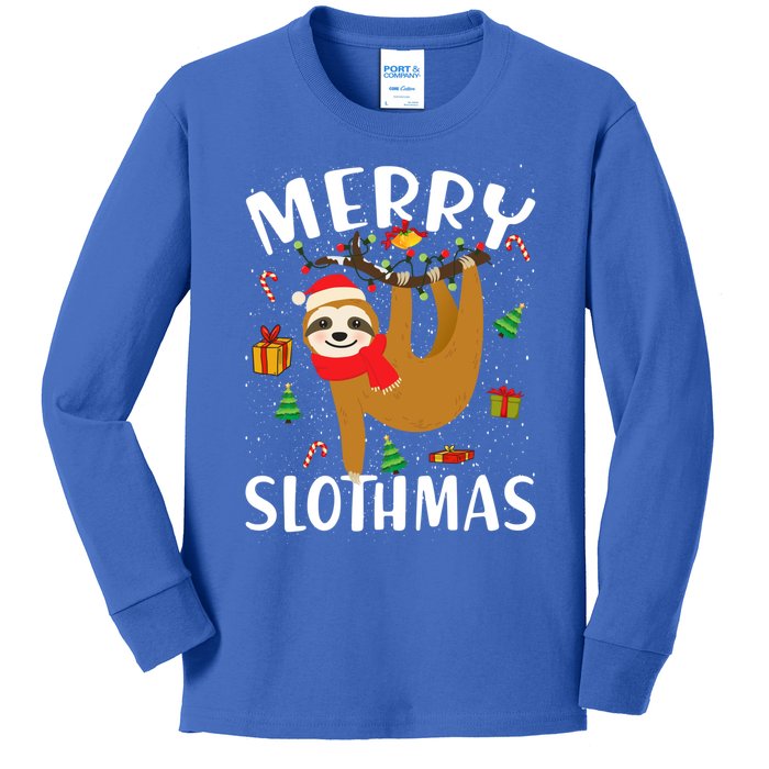 Merry Slothmas Great Gift Christmas Pajama For Sloth Lovers Gift Kids Long Sleeve Shirt