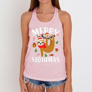 Merry Slothmas Great Gift Christmas Pajama For Sloth Lovers Gift Women's Knotted Racerback Tank