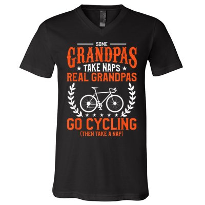 Mens Some Grandpas Take Naps Real Grandpas Go Cycling Cyclist V-Neck T-Shirt