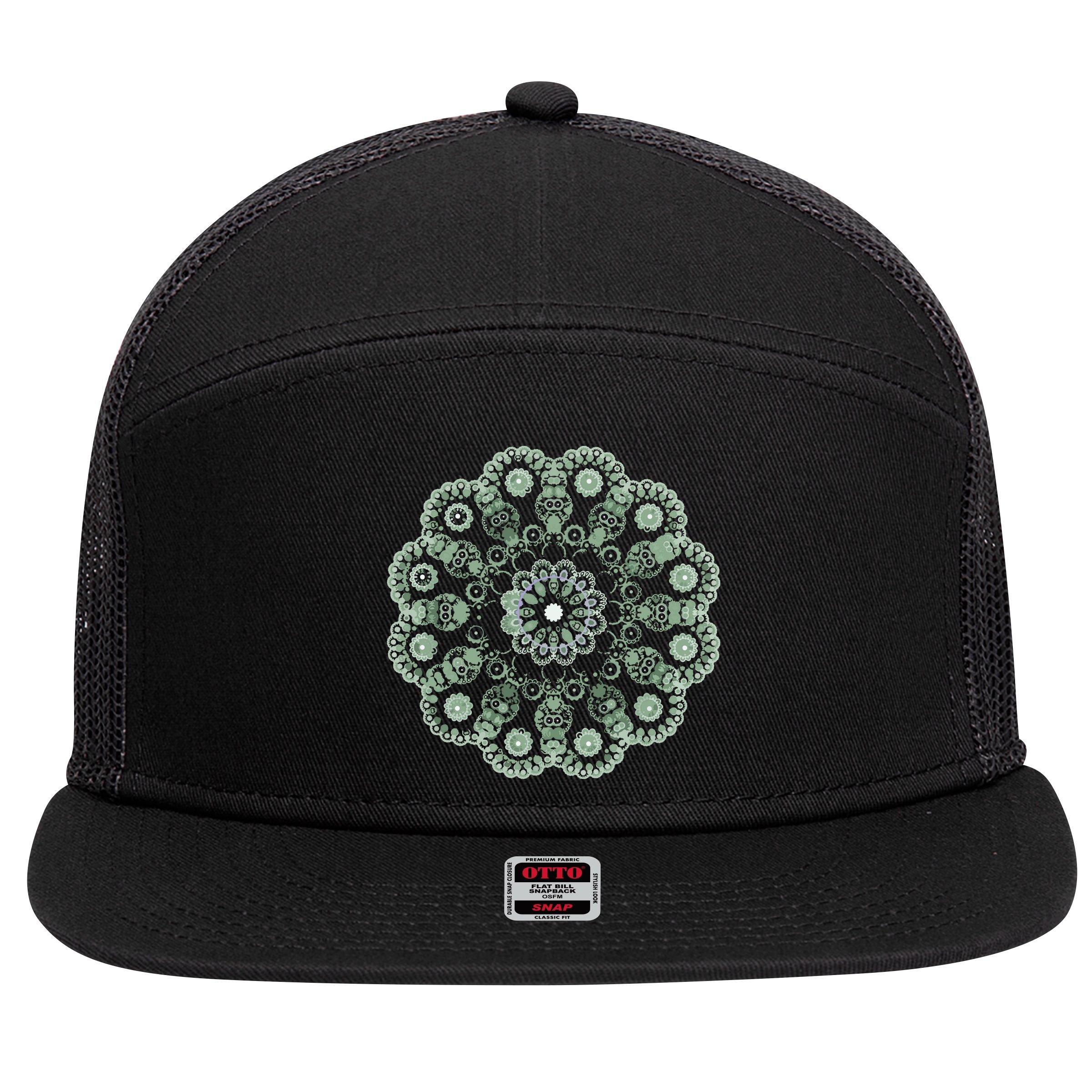 Mandala Sacred Geometry Prana Art Yoga Mantra Om Good Vibe 7 Panel Mesh Trucker Snapback Hat