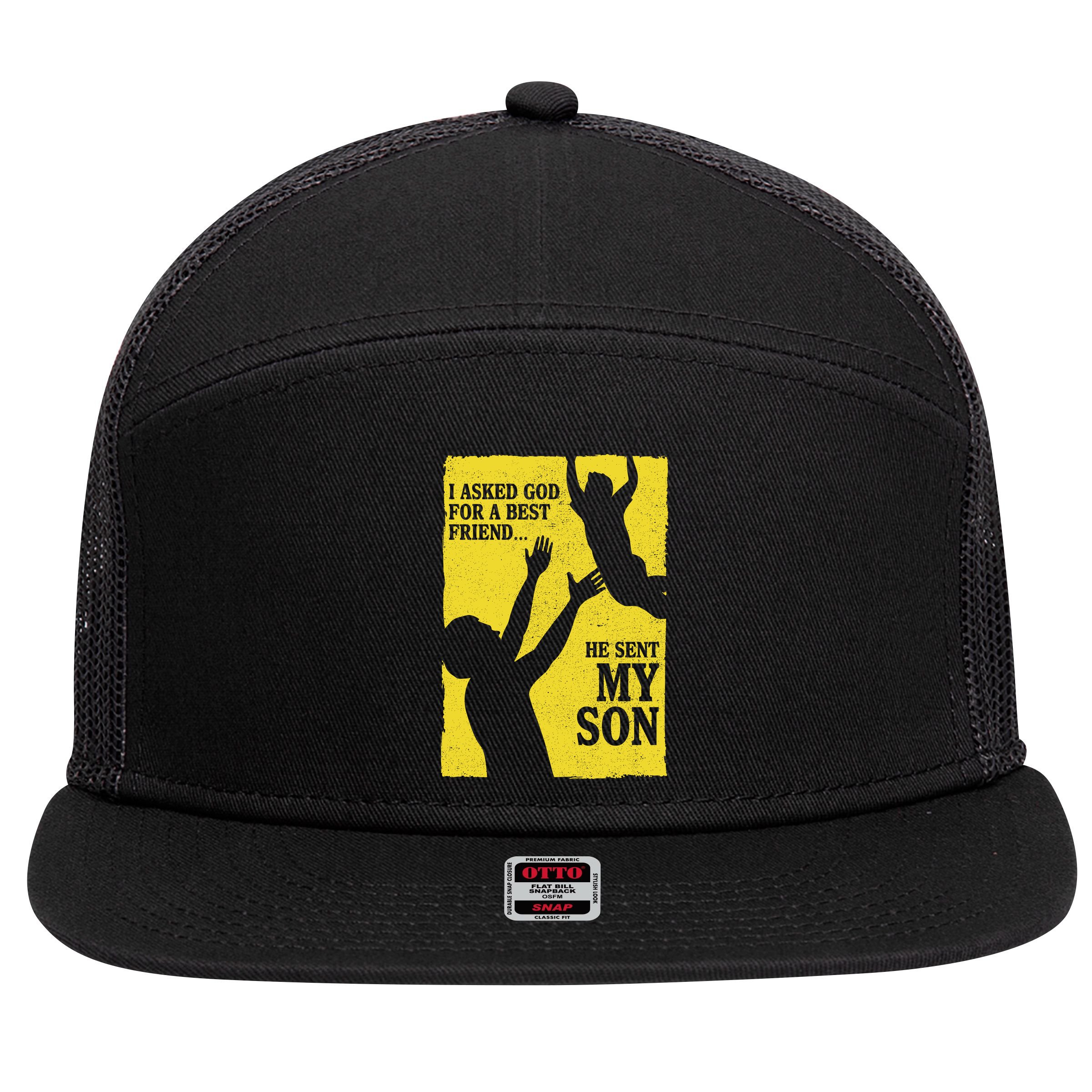 God Sent Me My Son 7 Panel Mesh Trucker Snapback Hat