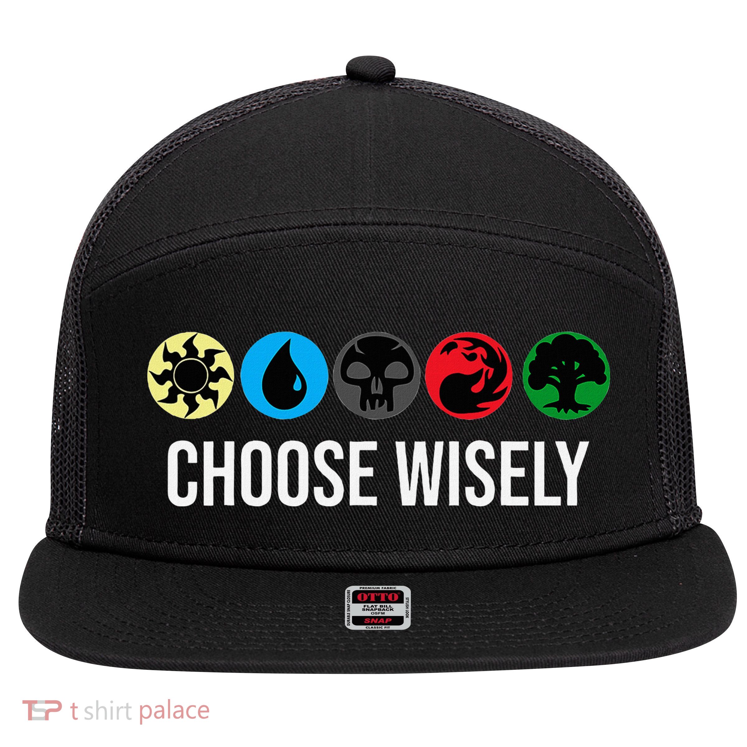 M.A.N.A Symbols Gathering Magic Choose Wisely Blue Red Green 7 Panel Mesh Trucker Snapback Hat