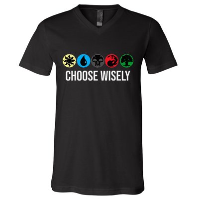 M.A.N.A Symbols Gathering Magic Choose Wisely Blue Red Green V-Neck T-Shirt