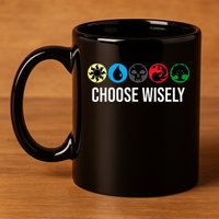 M.A.N.A Symbols Gathering Magic Choose Wisely Blue Red Green 11oz C Handle Ceramic Mug