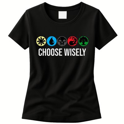 M.A.N.A Symbols Gathering Magic Choose Wisely Blue Red Green Womens T-Shirt